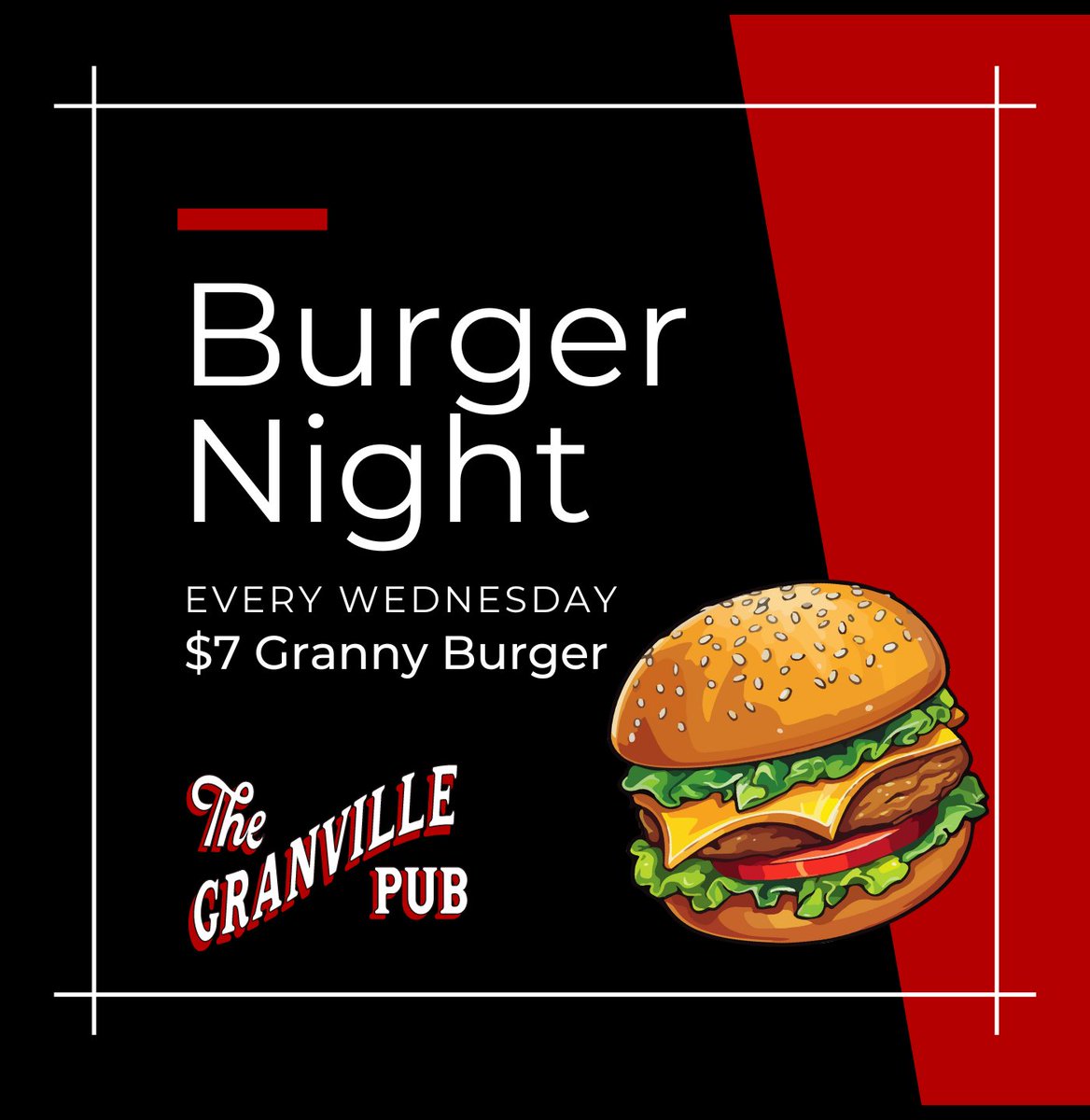 We've got your cravings covered tonight with our $7 GRANVILLE BURGER!!!! 🔥🔥🍔🍔

*dine in only

#foodjunkie #foodielover #foodcravings  #universityoflouisville #louisvilleuniversity #universityoflouisvillecardinals #universityoflouisvillefootball