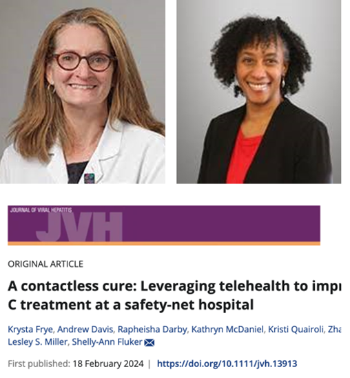 Check out the latest from @LesleyMillerMD, @ShellyAnnFluker and colleagues about using telehealth for hep c treatment in a safety net hospital. pubmed.ncbi.nlm.nih.gov/38369695/ #GIMscholarship