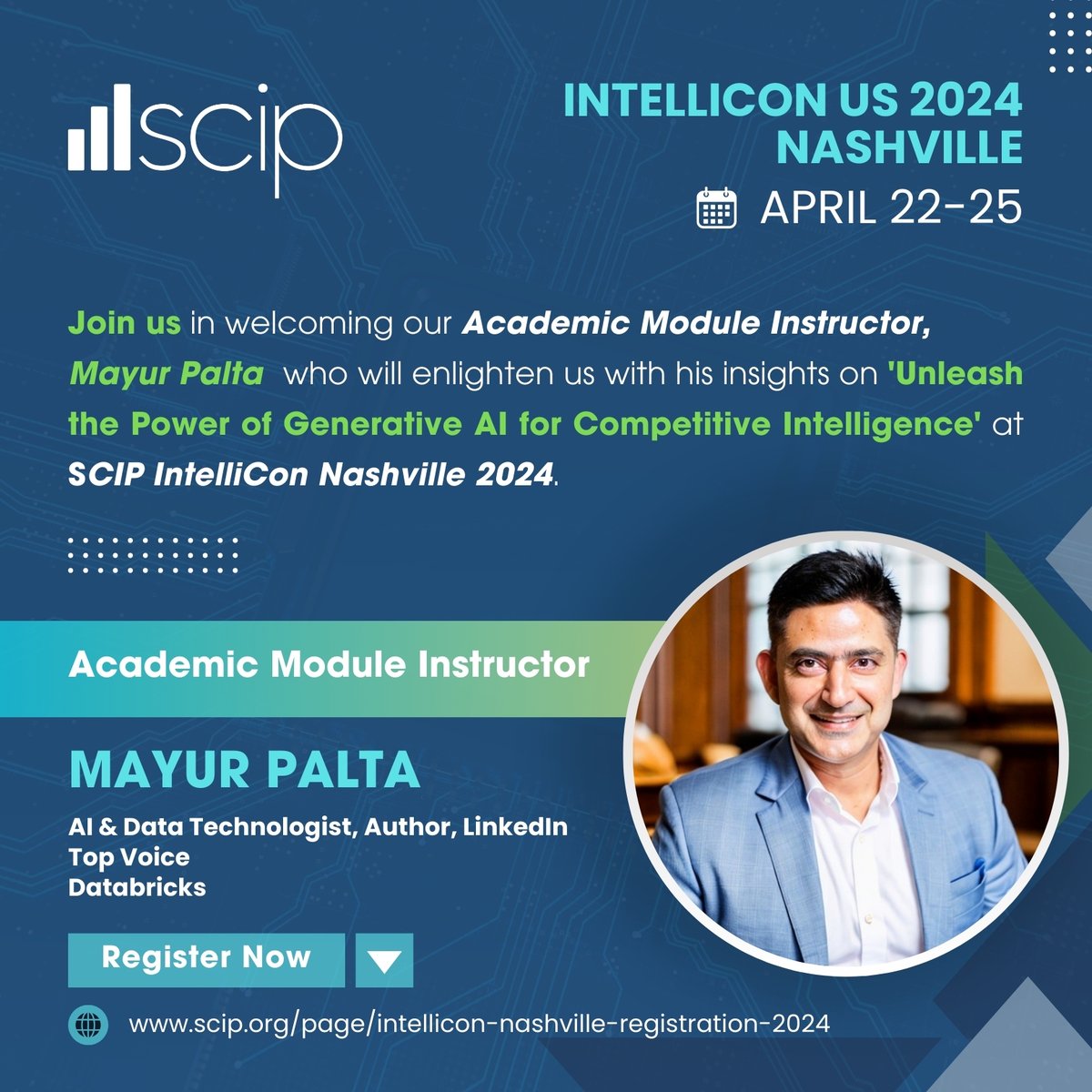 SCIPcommunity's tweet photo. Don't miss the chance to gain insights from our esteemed Academic Module Instructor, Mayur Palta, exclusively at the #IntelliCon Nashville 2024. Reserve your place today to ensure you're part of this transformative event!
https://t.co/iEeTSADEhN
#SCIP #IntelliConNashville2024 https://t.co/Wc4t7vXjvd