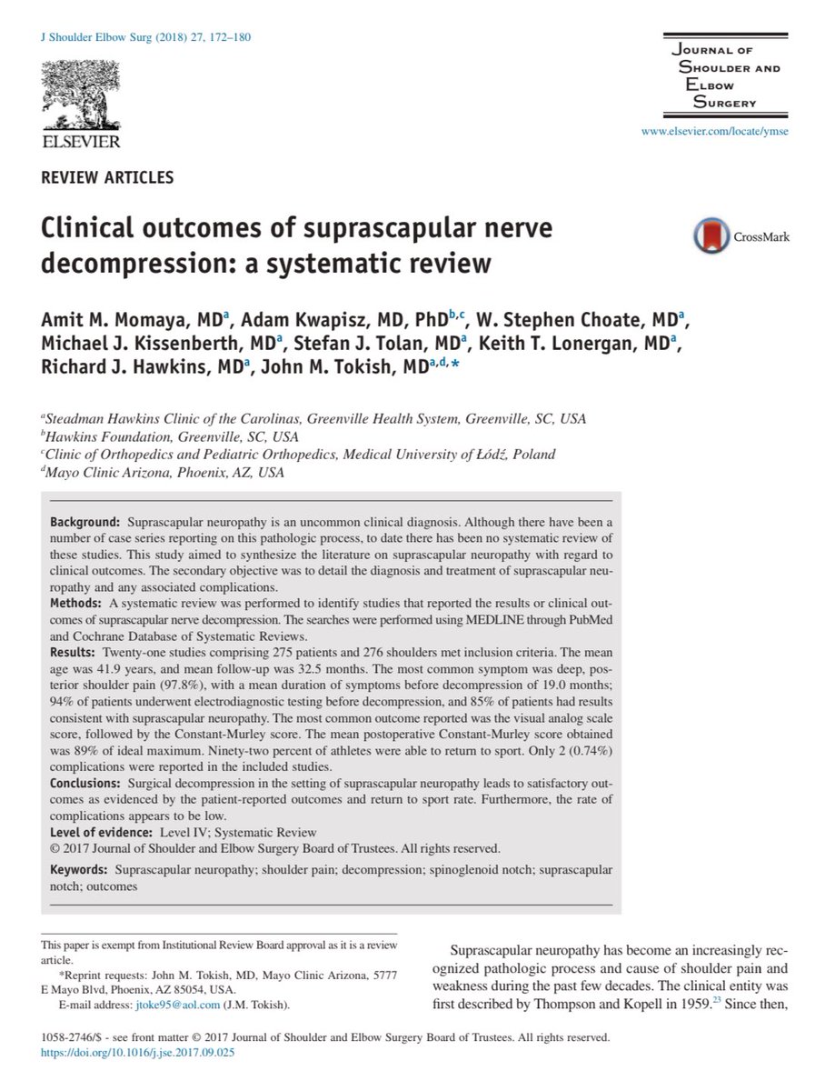 Suprascapular nerve neuropathy is often missed as a source of shoulder pain. Check out our study on SSN decompression. @UABSportsMed @uabmedicine momayamd.com/pdf/clinical-o…