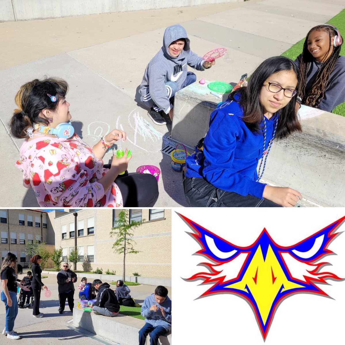 CRiversideHS's tweet photo. Thanks to our class councils for organizing an Easter Egg Hunt for our RISE students. 🐣🐰
Our students had a fun morning full of egg hunting, bubble blowing, chalk painting, and delicious cookies and refreshments.
#eaglepride #carternation #onefortworth https://t.co/dqM3biXhDH