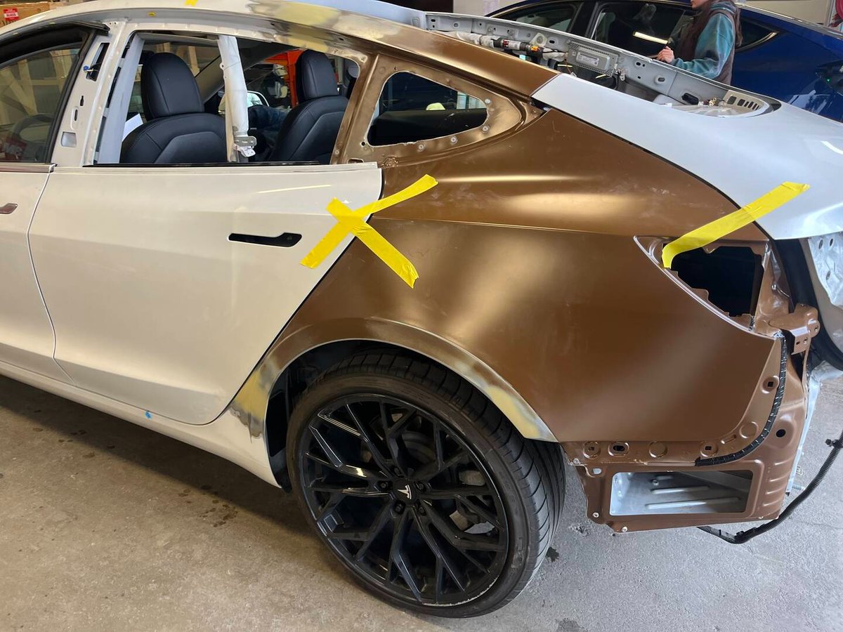 Step into the repair journey with Lam, one of our Tesla-certified technicians, as he swaps out a quarter panel on this Model 3, erasing the aftermath of a collision. Behind every panel replaced lies a commitment to excellence. #TeslaTransformation #SkilledHand #Tesla #techlife