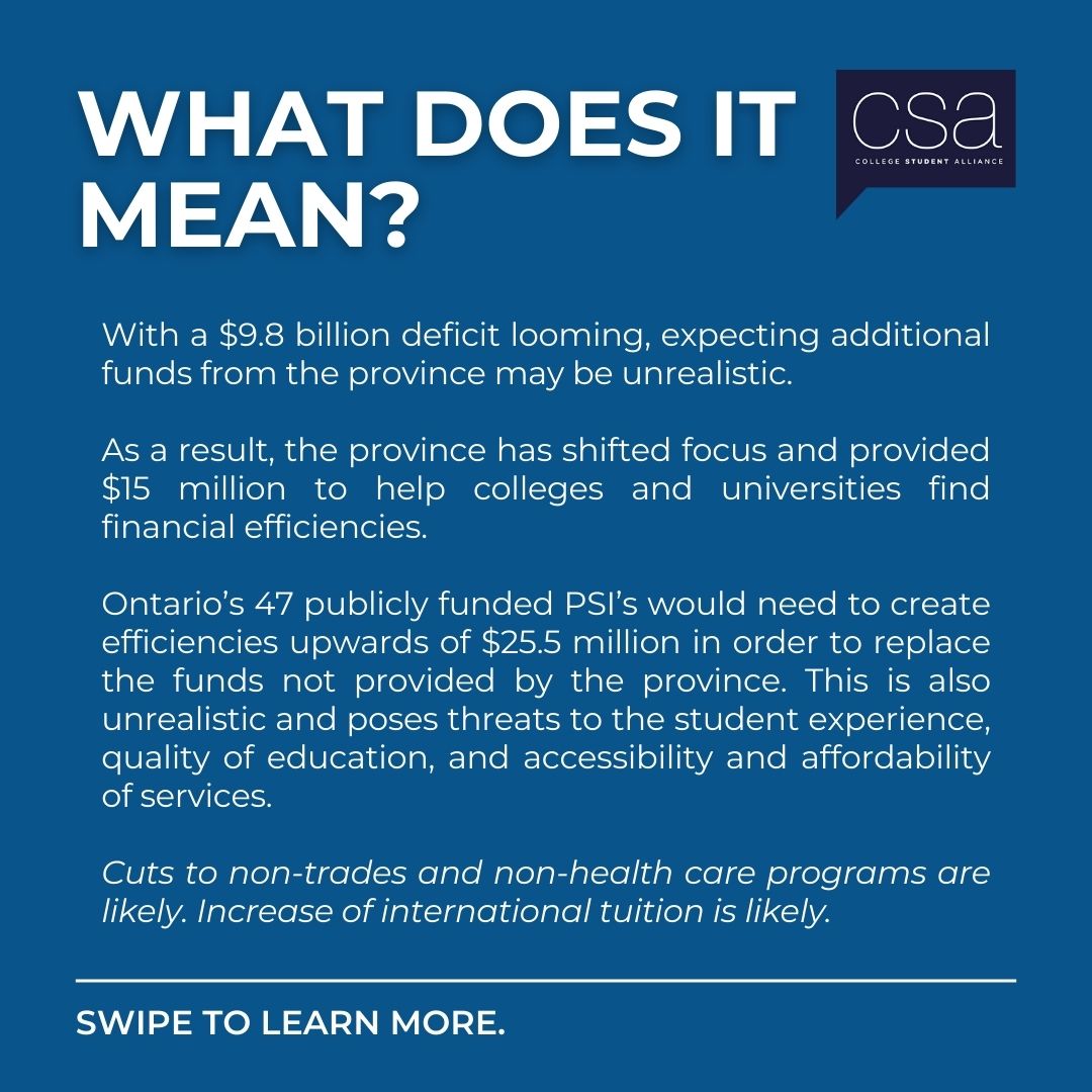CSA_ON's tweet photo. The 2024 Ontario Budget was Released Yesterday. Let's Talk! Swipe to learn more about the budget and how it will impact college students. Click here to read our full analysis and release: 
https://t.co/C2sT4w9IyC https://t.co/TzpSePnsu4