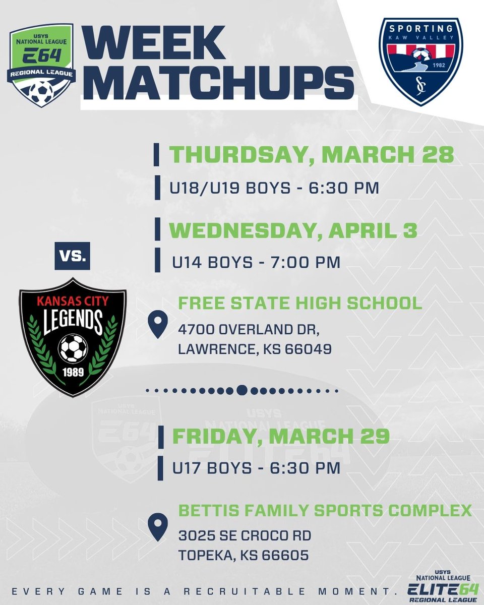 It's GO TIME 🔥

Good Luck to all of our boys teams in their E64 matches this week! 👏 Show them how you do it #TheValleyWay 👀

@nationalleaguesoccer

#elite64 #usys #usyssoccer #hometownclub #lawrenceks #topeka #manhattanks #threecitiesoneclub #midwestsoccer #kcks #GameDay
