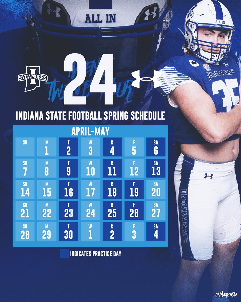 IndStFB's tweet photo. Sycamores announce 2024 spring practice schedule culminating in the Spring Game on May 4

https://t.co/9EhVBT4qsT

#MarchOn | #LeaveNoDoubt https://t.co/LONIbuTZSe