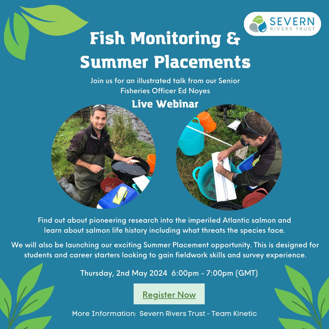 🌿 We are excited to announce that we'll be hosting a live webinar! Join us on Thursday, 2nd May at 6pm - 7pm. Click here to register: events.teams.microsoft.com/event/8b3a22dd… For more information regarding our summer placements, check out our team kinetic page: severnriverstrust.teamkinetic.co.uk