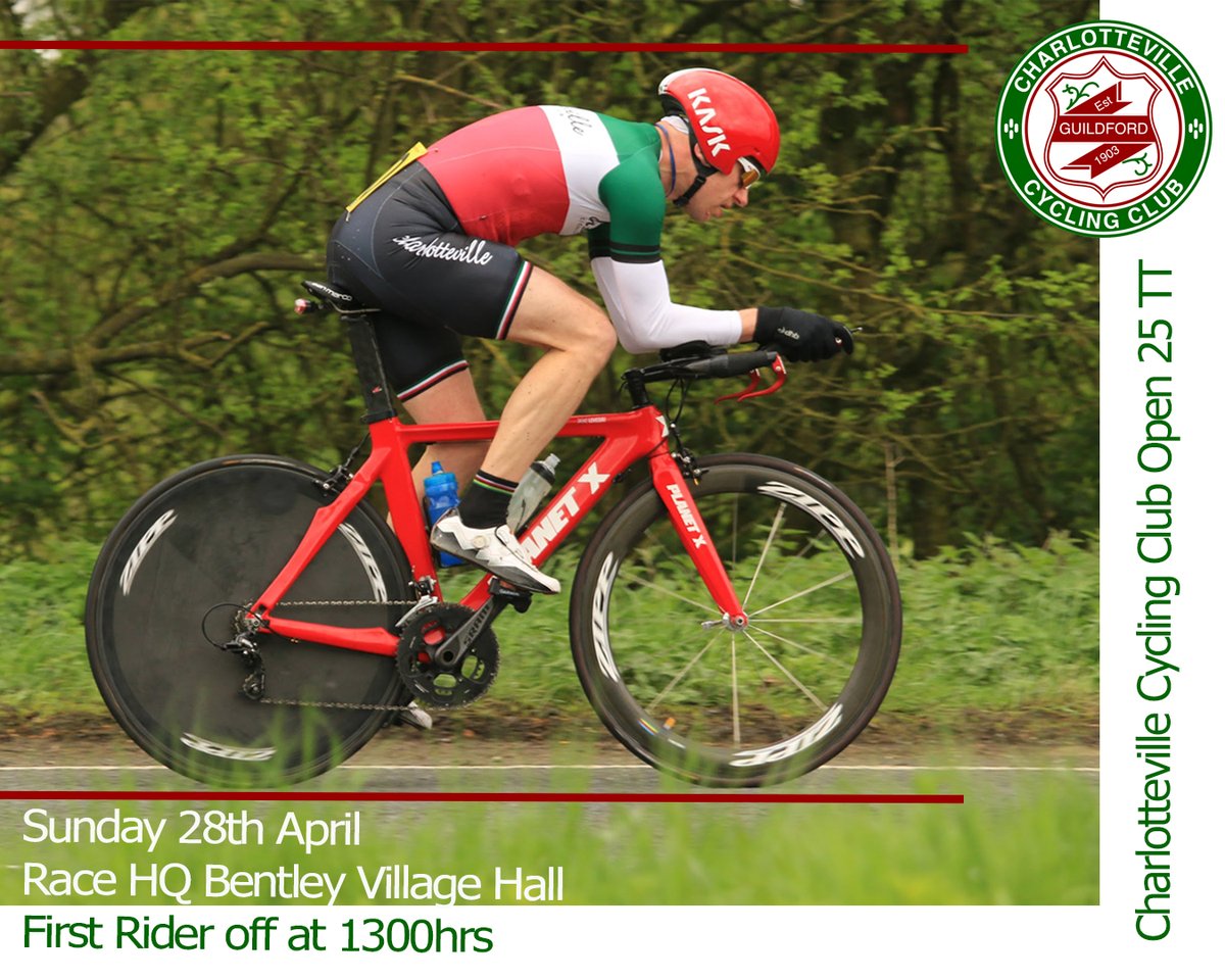 Charlotteville Cycling Club will host the Open 25 TT on Sunday 28th April. Race HQ: Bentley Village Hall (W3W ///quick.voltages.manliness) Start time: 13:00hrs Registration: cyclingtimetrials.org.uk/race-details/2… #cyclingtimetrials #25mileopenTT #roadbike #ttbike #cyclinglife
