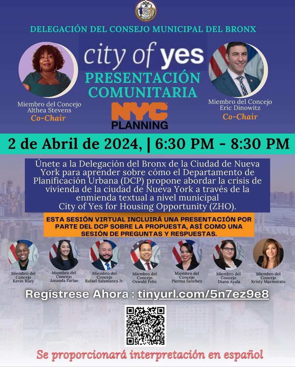 On April 2nd, @NYCCouncil Bronx Delegation will host a virtual briefing on the @NYCPlanning proposal to address NYC’s housing crisis through the City of Yes for Housing Opportunity citywide text amendment- Zoning for Housing Opportunity (ZHO). RSVP Here: us06web.zoom.us/webinar/regist…