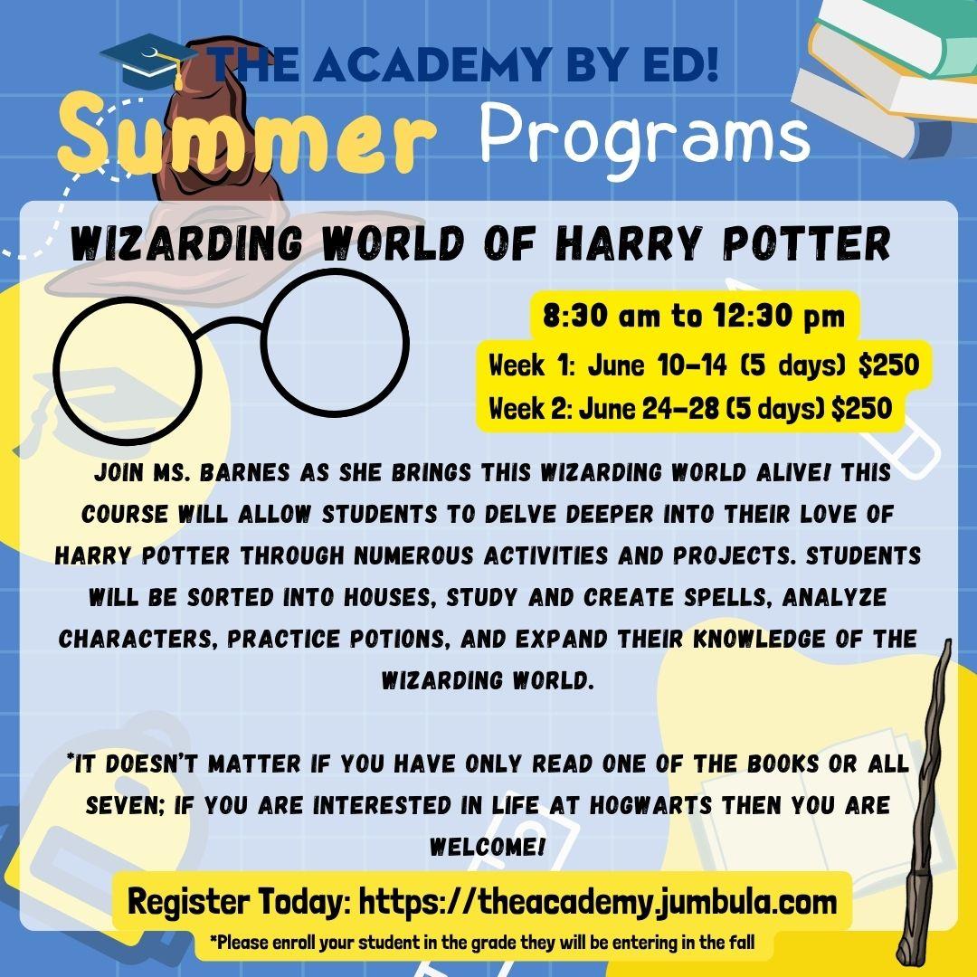 ElSegundoEdFnd's tweet image. 🪄 * EXPECTO PATRONUM! * 🪄
The best way to spark a love of reading is to find a book that captures you. For many students, and Ms. Barnes, this book is Harry Potter. Join Ms. Barnes as she brings this wizarding world alive!
*Register today at theacademy.jumbula.co