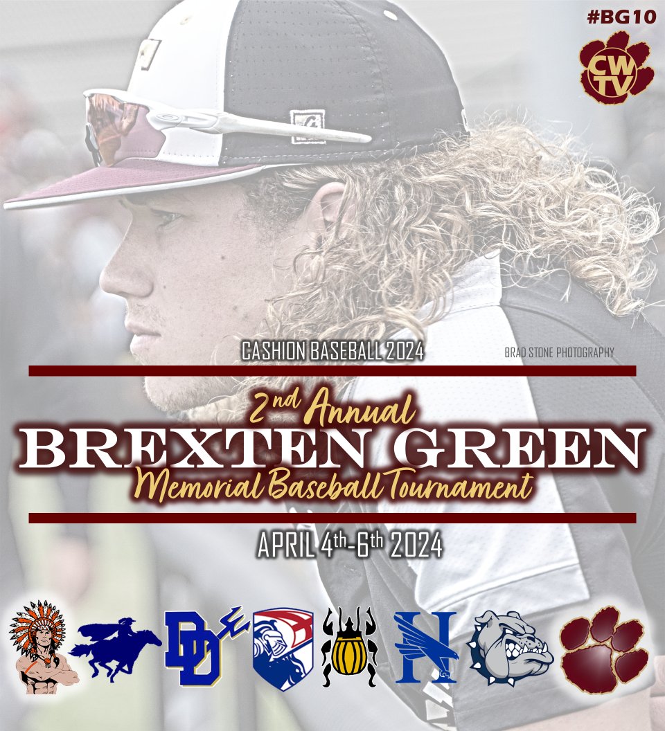 2ND ANNUAL BREXTEN GREEN MEM TOURNEY!
Join us this week on CWTV as Cashion hosts a bevy of fantastic teams Thursday-Saturday.

CALUMET | LOMEGA | DIBBLE | CHA
ALVA | HENNESSEY | MINCO | CASHION

CWTV cashionwildcats.tv for live coverage and updates.  #BG10 <a href="/SoonerStateBSBL/">Sooner State Baseball Report</a>