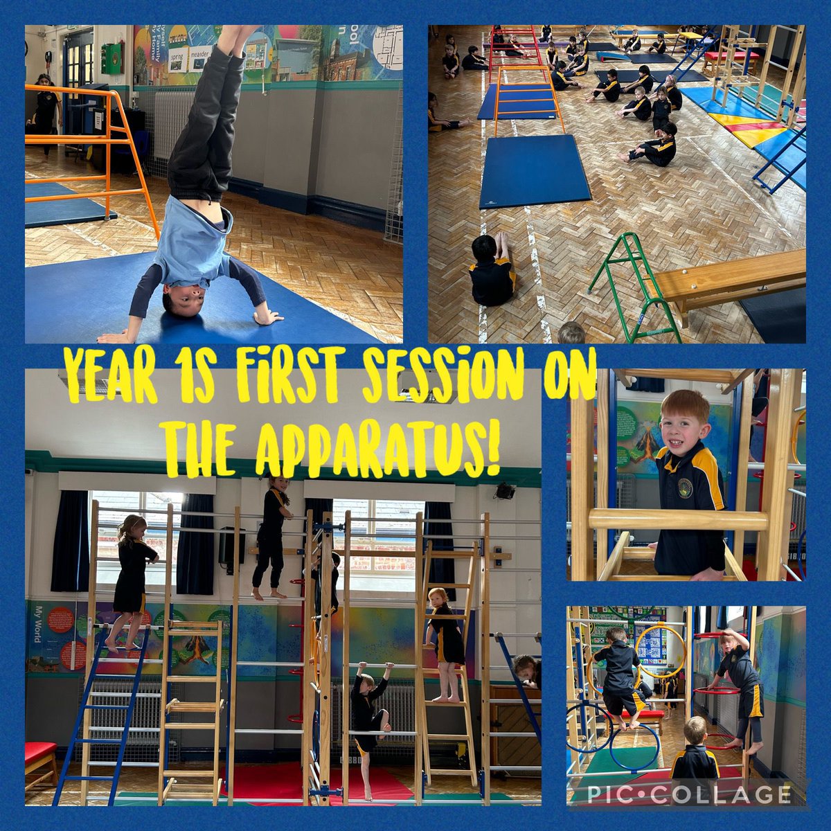 Y1 loved their first session using the gymnastics apparatus today! #Y1 #gymnastics #active #sport #PE #Wechallengeourselves 🟡