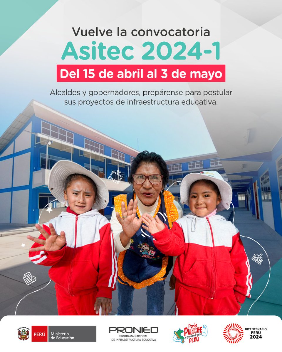proniedperu's tweet photo. #PresentaTuProyecto | 🤔 ¿Te interesa brindarle una mejor infraestructura educativa 🏫 a tu comunidad? Postula tu expediente técnico para recibir asistencia de nuestros especialistas. El 15 de abril 📅 se abrirá la convocatoria de #Asitec 2024-I. https://t.co/snTtZq0RIy