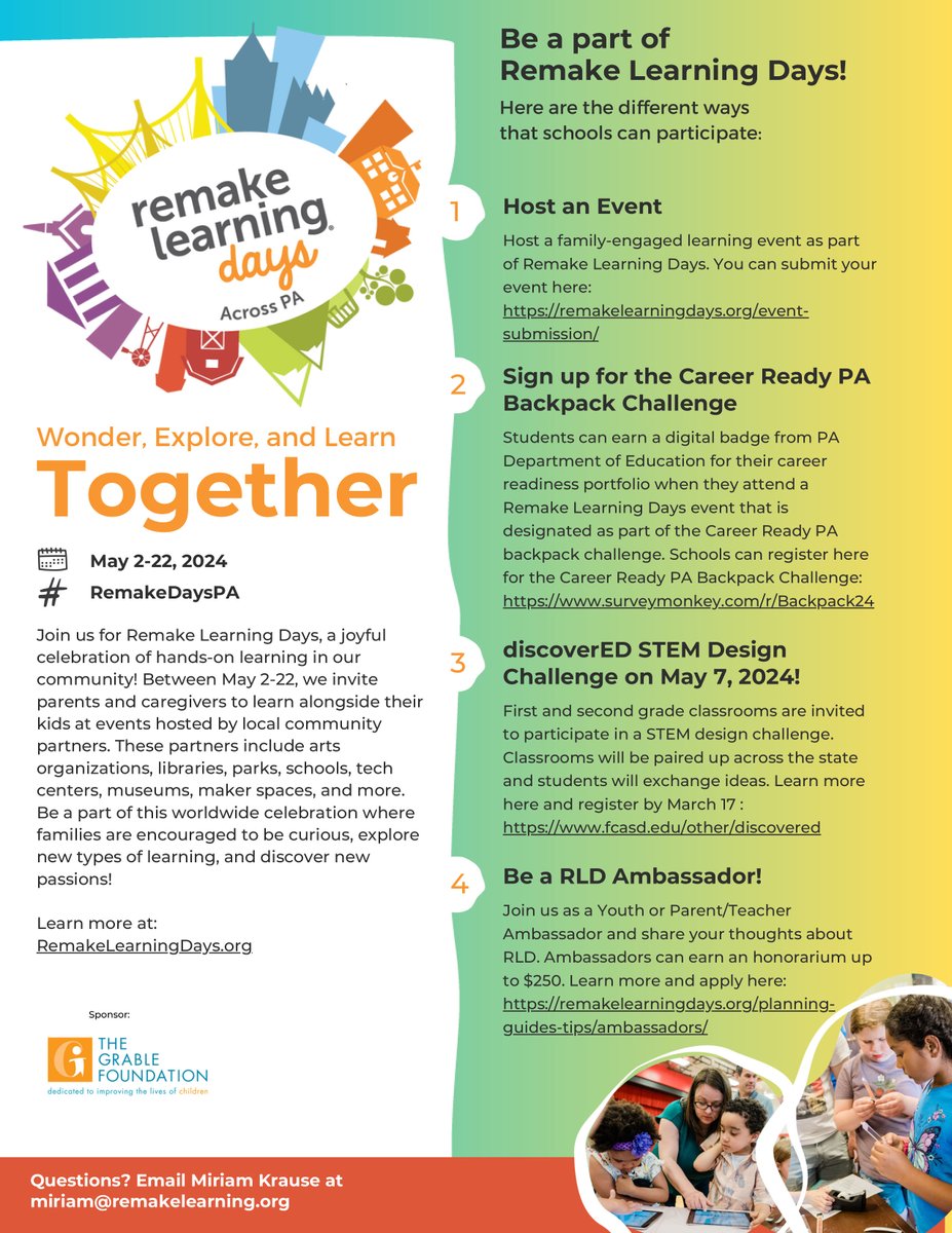 When a family is engaged in learning together it is more impactful and memorable for the child. It’s time to wonder, have fun and co-learn! Learn more about #remakedaysncpa 2024 Remake Learning Days Festival here: remakelearningdays.org/pa-north-centr… #RemakeDays #WhenYouWonder