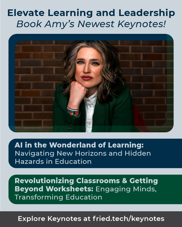 friEdTechnology's tweet photo. Navigate the new horizons of education with Amy's visionary perspective. "AI in the Wonderland of Learning" tackles hidden hazards &amp; emerging trends in EdTech. Book Amy for your next Keynote event, here!👉  https://t.co/42BL311Gbz 
#BeyondWorksheets #friEdTech #friEdFan https://t.co/ntLEv7gfZd