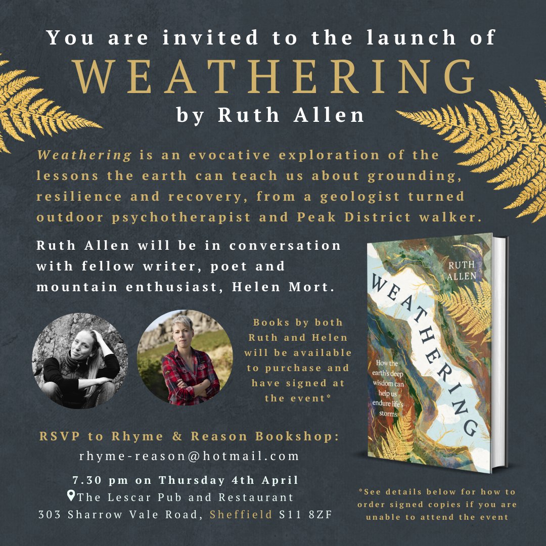 Join us and @RhymeAndReas to celebrate the publication of Weathering by Ruth Allen. 'I felt anchored by Ruth’s words.’ - Raynor Winn Details below.