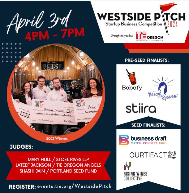 The 3rd Annual Westside Pitch Competition is coming up on Wednesday, April 3 at Hidden Creek Community Center! Get your tickets to cheer on local entrepreneurs pitching their businesses to a panel of investors! events.tie.org/WestsidePitch#…