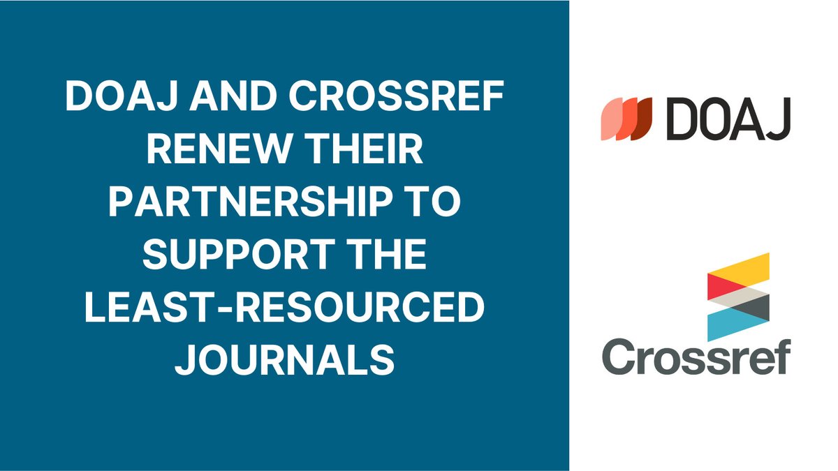 ICYMI: DOAJ and Crossref renew their partnership to support the least-resourced journals - crossref.org/blog/doaj-and-… #community #collaboration #ResearchNexus