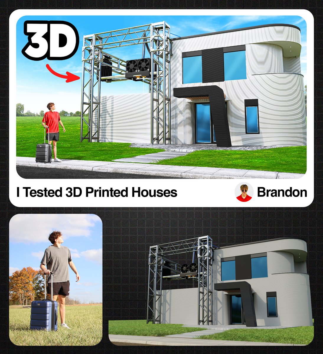 'I Tested 3D Printed Houses🛖' Thumbnail @BrandonVoloch_ 🔁&📷 are much appreciated!📷🙏🏻