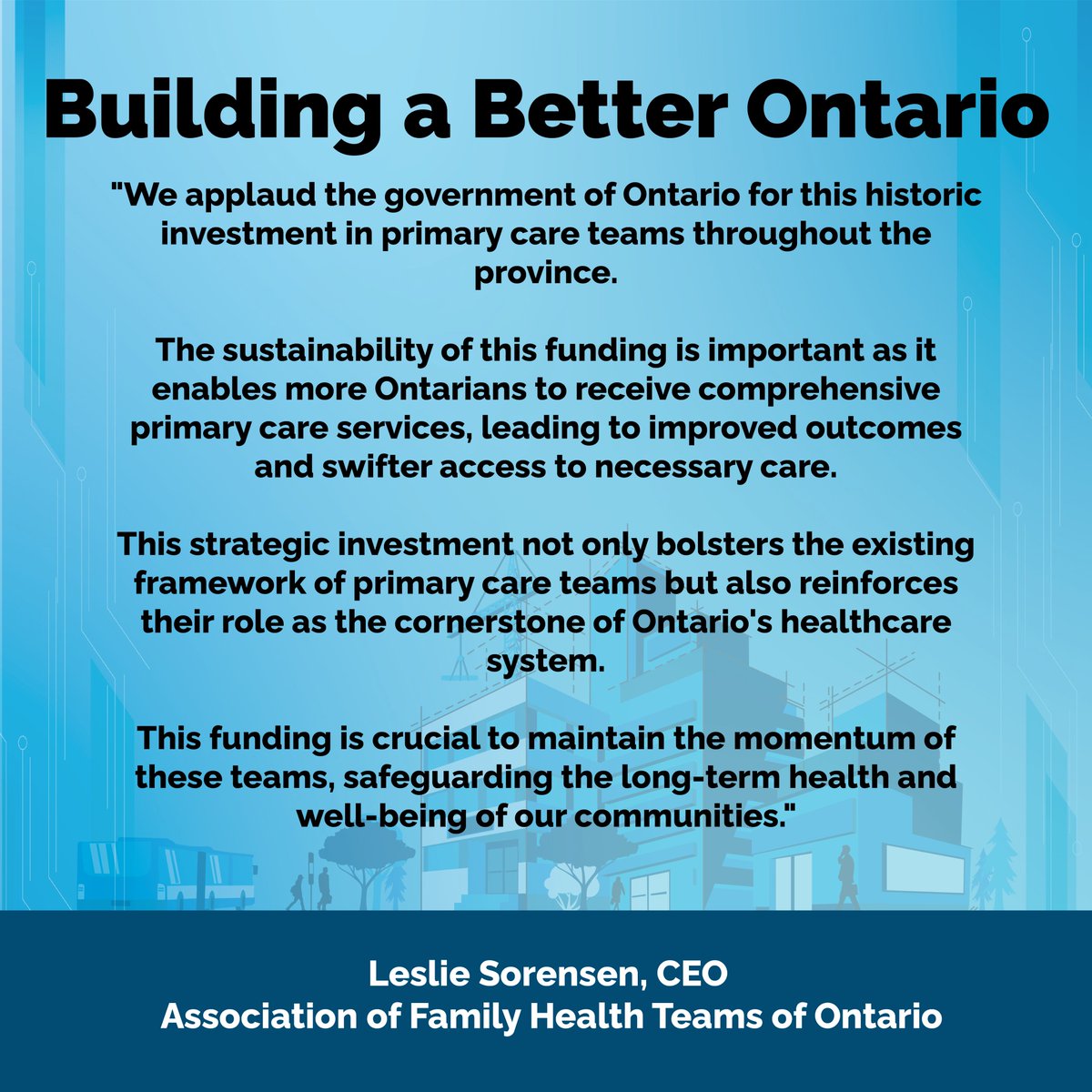 A quote from <a href="/afhto/">AFHTO Advancing Primary Care Teams</a> on Ontario's 2024 Budget, Building a Better Ontario. #ONBudget2024