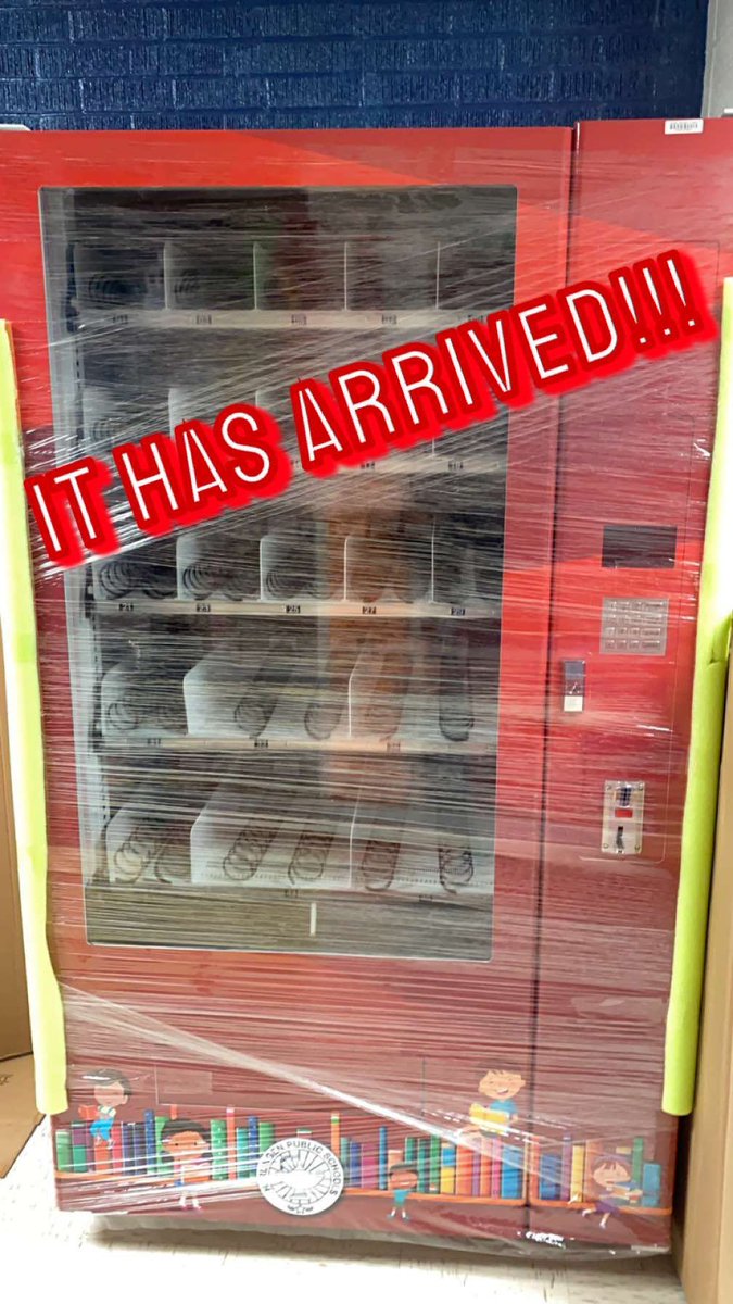 Excited to have our Book Vending Machine delivered!! I can’t wait to fill it and see our first recipient of the Golden Coin! #BookVendingMachine #ReadersAreLeaders #PYP #PYPLibrarian #HCISDLibraries