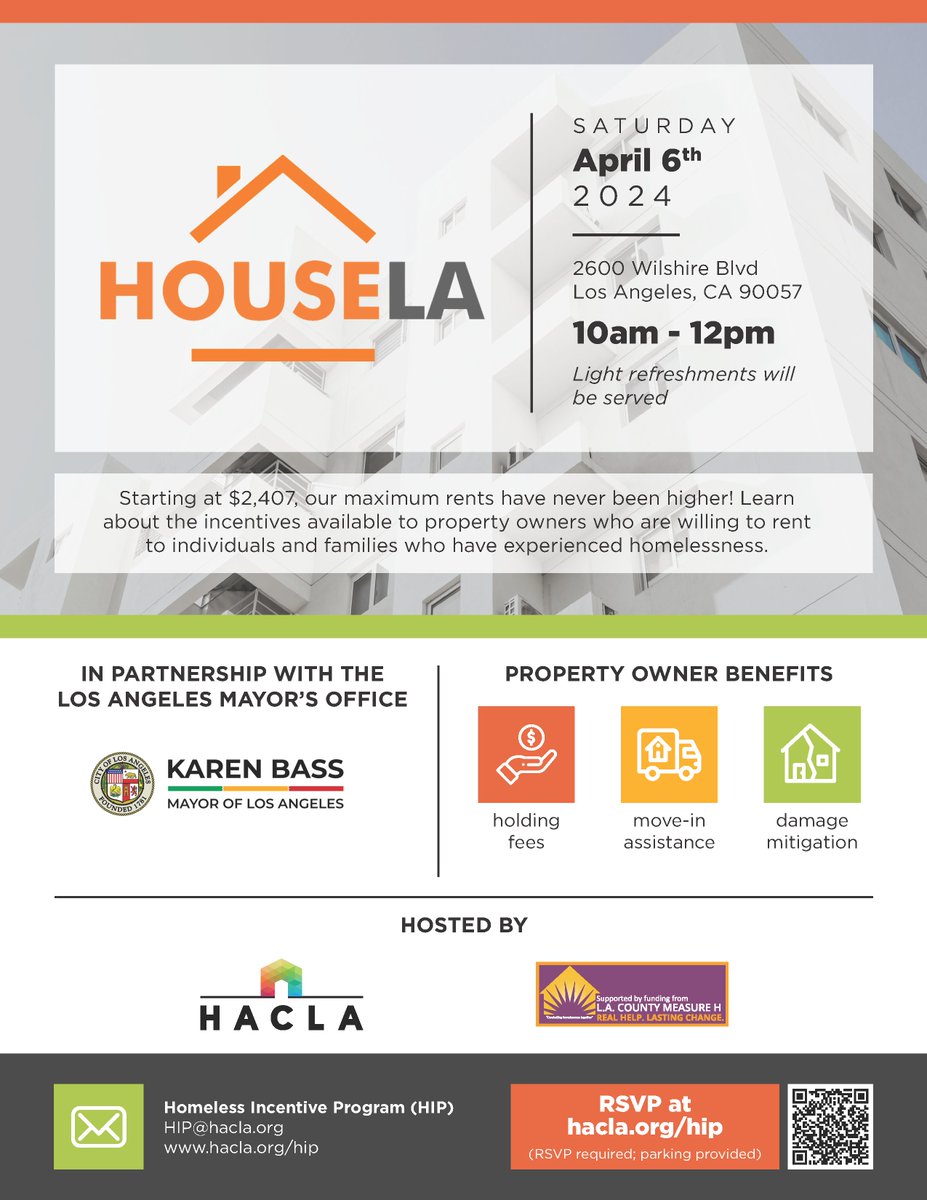 Are you a property owners who are willing to rent to individuals and families who have experienced homelessness? 🏘️Join our HouseLA event on Saturday, April 6th from 10am-12pm! RSVP Today 🗓️ eventbrite.com/e/housela-tick…