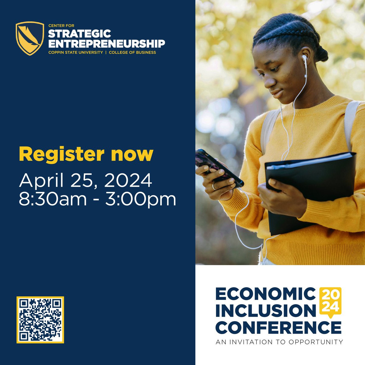 Join us at the Economic Inclusion Conference at Coppin State University on Thursday, April 25th, from 8:30am to 3:00pm. Register now: eicac2024.eventbrite.com #EICAC2024 #Entrepreneurship