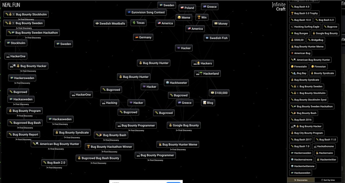 Had some fun with infinite craft and had some fun first discoveries in the bug bounty scene #bugbountysyndicate neal.fun/infinite-craft/