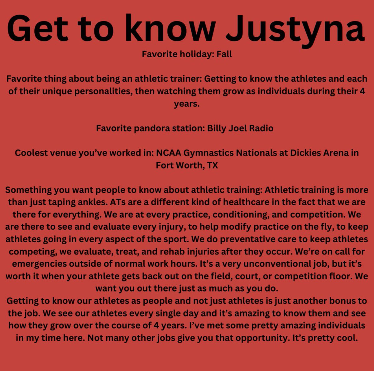 We are flipping out for this next shoutout! Thank you for all you do for the gymnastics team Justyna!