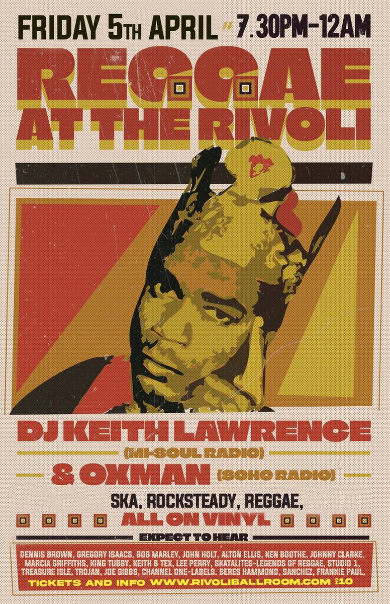 Next event at the Rivoli is Reggae - 5th April. Tickets online & we will have some available on the door 🙌 join us for a night of Ska, Rocksteady, Reggae classics all on vinyl with @djkeithlawrence & @oxmanreggae reggae-at-the-rivoli.designmynight.com/65e344768262cb…