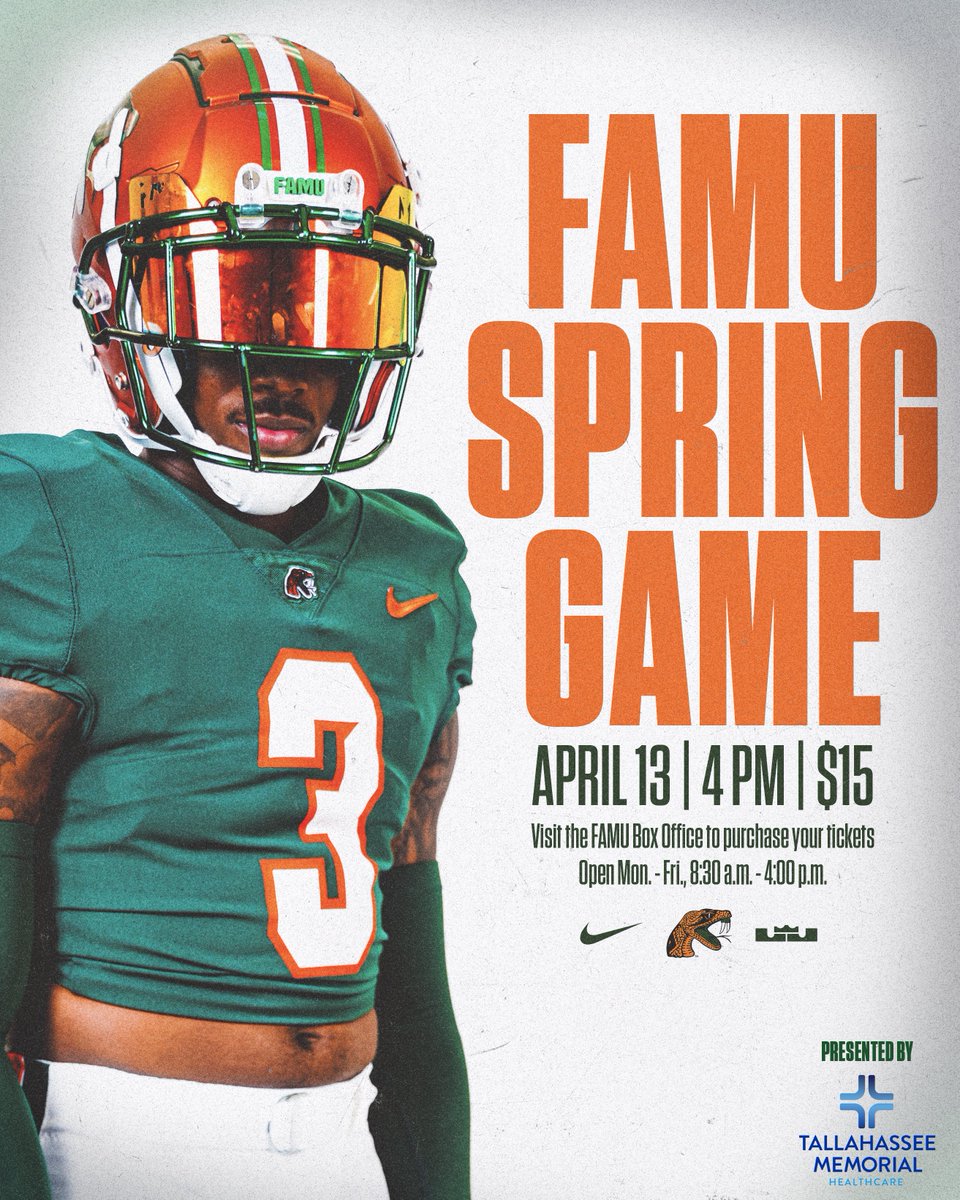 🚨 𝗦𝗣𝗥𝗜𝗡𝗚 𝗚𝗔𝗠𝗘 𝗧𝗜𝗖𝗞𝗘𝗧𝗦 𝗔𝗩𝗔𝗜𝗟𝗔𝗕𝗟𝗘 𝗡𝗢𝗪 🚨

Purchase your tickets for the Spring Game today. 

📅 4/13
⌚️ 4 PM
🎟️ famuathletics.com/springgame

#FAMU | #Rattlers | #RELOAD | #REPEAT
