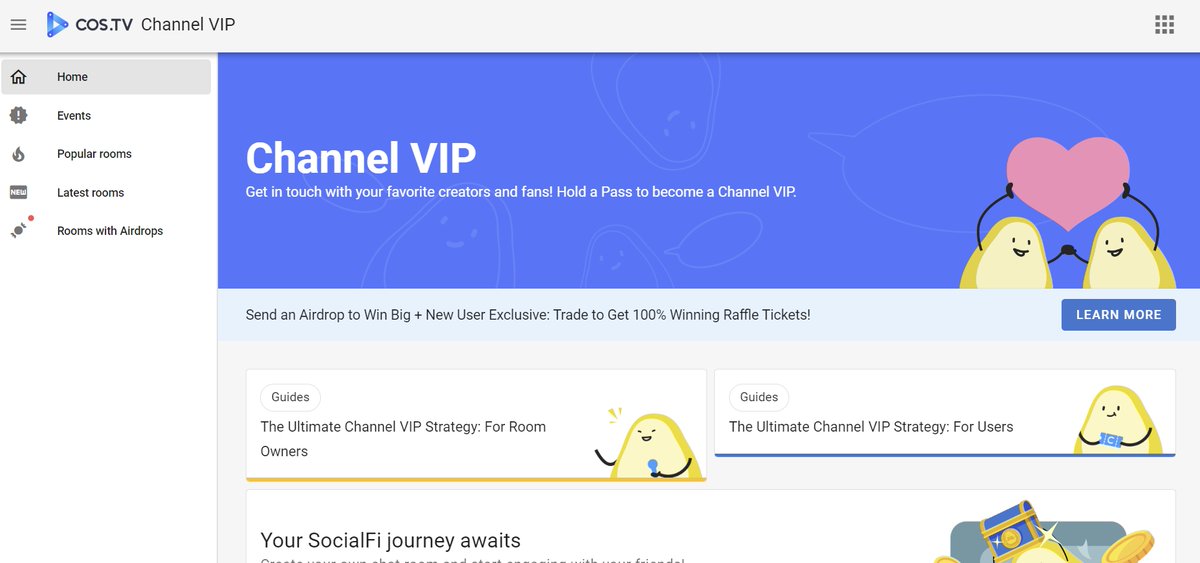 COS.TV Product Update: Channel.VIP is now accessible to new users without logging in, making it easier to explore #COSTV's new #SocialFi features! 🤩 You'll still have to login when you're ready to unlock premium content with PASS! 😆