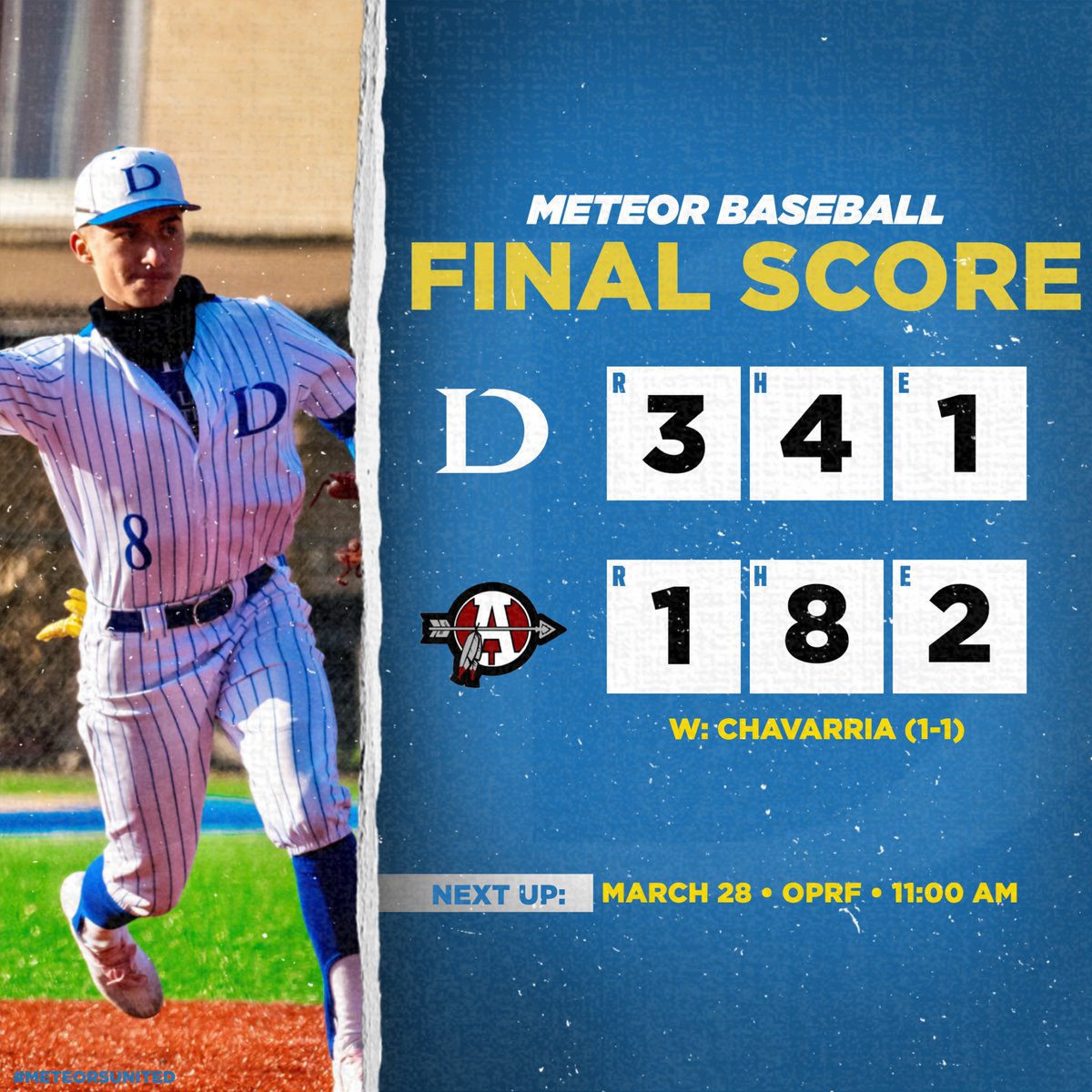 The Meteors get back in the win column led by Angelo Chavarria’s 7 strikeout complete game performance!