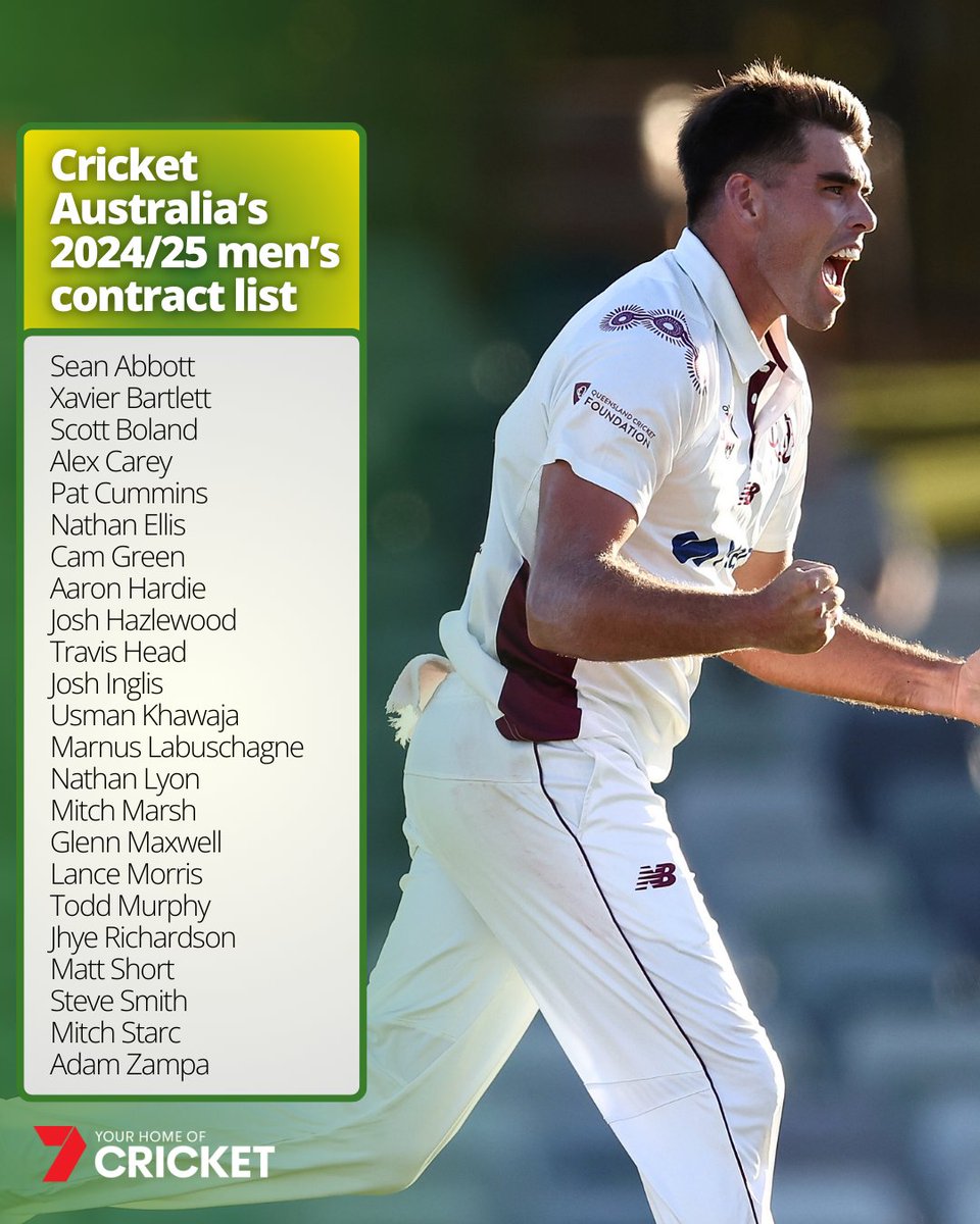 The Cricket Australia men's contract list for 2024/25 has dropped 👀 The four new faces are Bartlett, Ellis, Short, and Hardie, with the last three all earning upgrades over the last 12 months. Meanwhile, Agar, Stoinis, Harris, Neser, and Warner have dropped off the list.