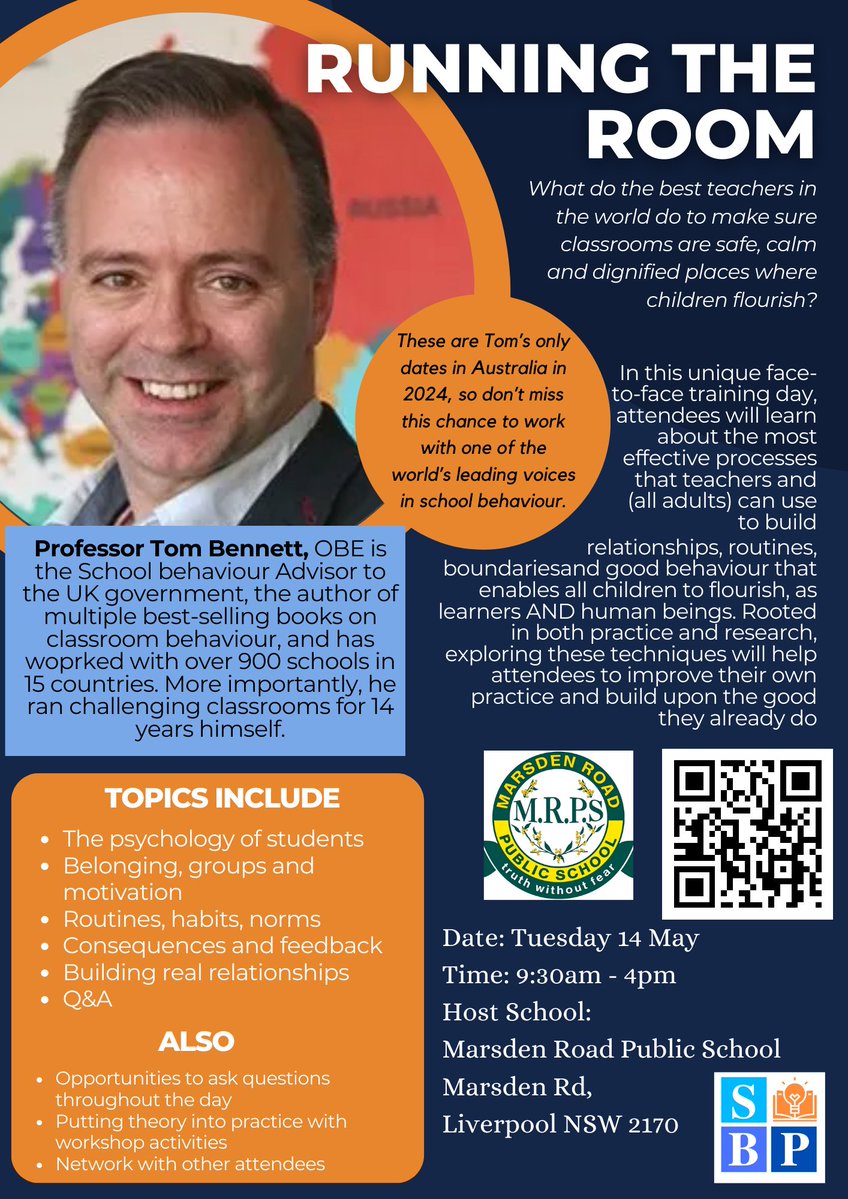 Exciting times at <a href="/MarsdenRoad/">Marsden Road Public School</a> 

We are proud to partner with <a href="/SharingBestPrac/">Sharing Best Practice</a> to host <a href="/tombennett71/">Tom Bennett OBE</a> for his Sydney PL event - Running the Room - on 14/5/24.

Book tickets here eventbrite.co.uk/e/running-the-…