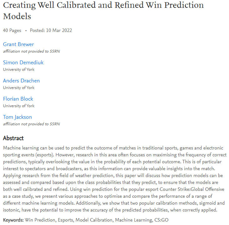 DrSethJenny's tweet photo. Citation of our #EsportsResearch:
 
“Creating Well Calibrated and Refined Win Prediction Models” [in Esports CS:GO] 🎯🔫

Full text: https://t.co/y8xEqHCsk3

#Gaming #MachingLearning #WinPrediction #Esports #CounterStrike #CSGO #CounterStrike2 https://t.co/7IR9BgdtrM