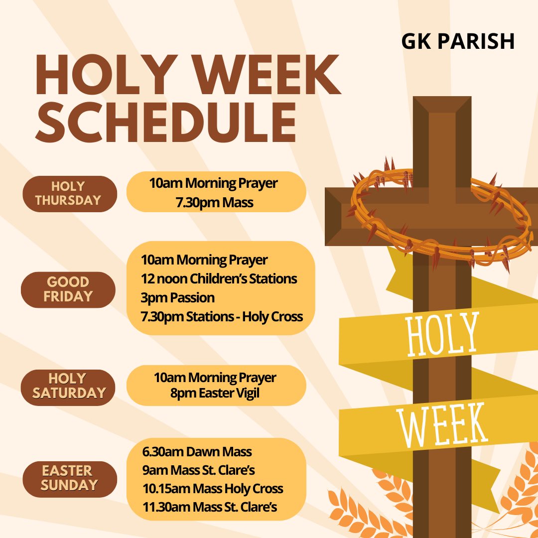 Our schedule for Holy Week. Join us in prayer over the next few days.