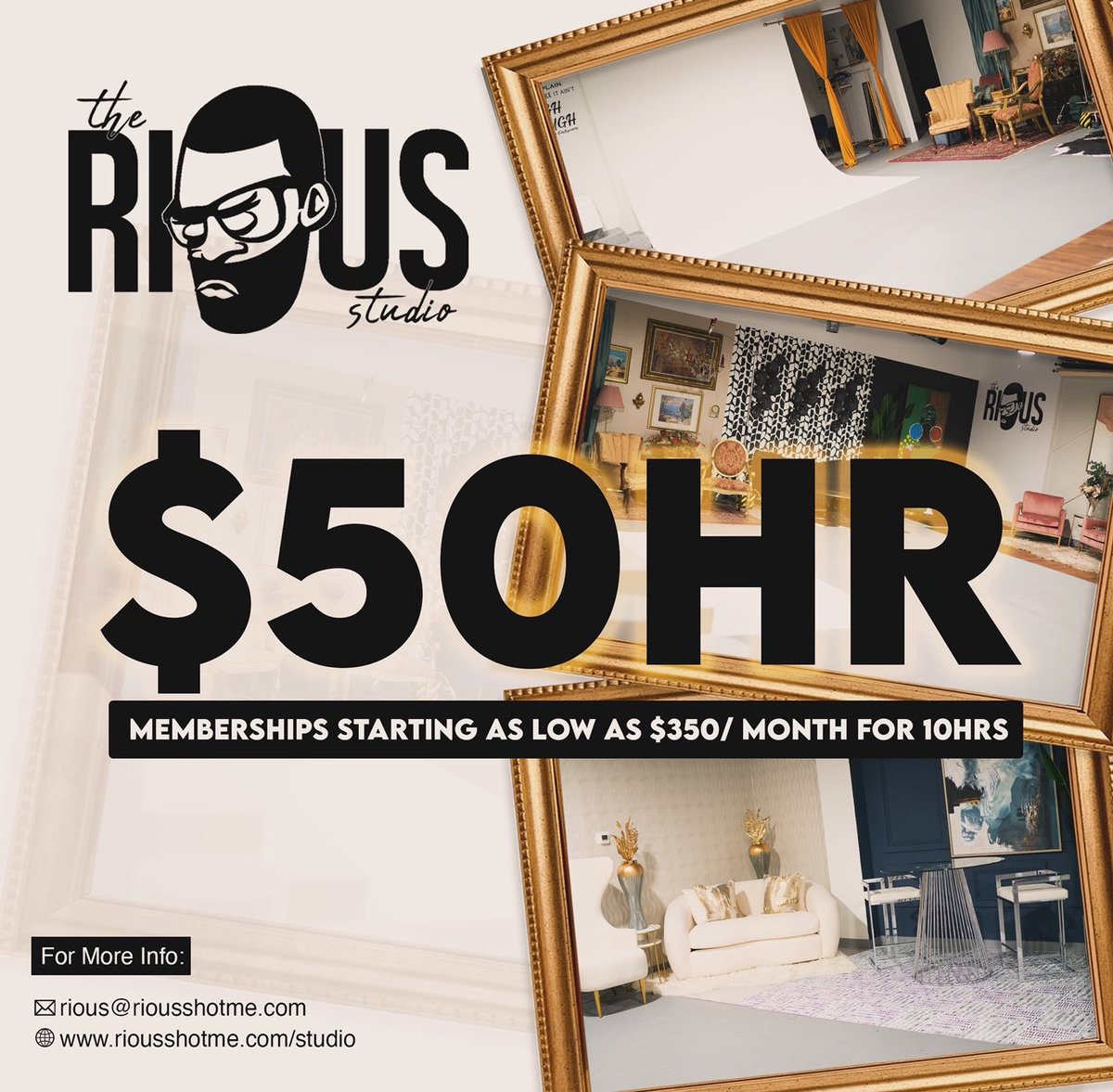 Dear Creative, do you need a space to create? Look no further, our studio is renting for $50hr and our memberships are starting at $350 for 10hrs. 

🚨 Share this post with a friend.🚨

📍 @theriousstudio
 
#studiorental #studiophotography