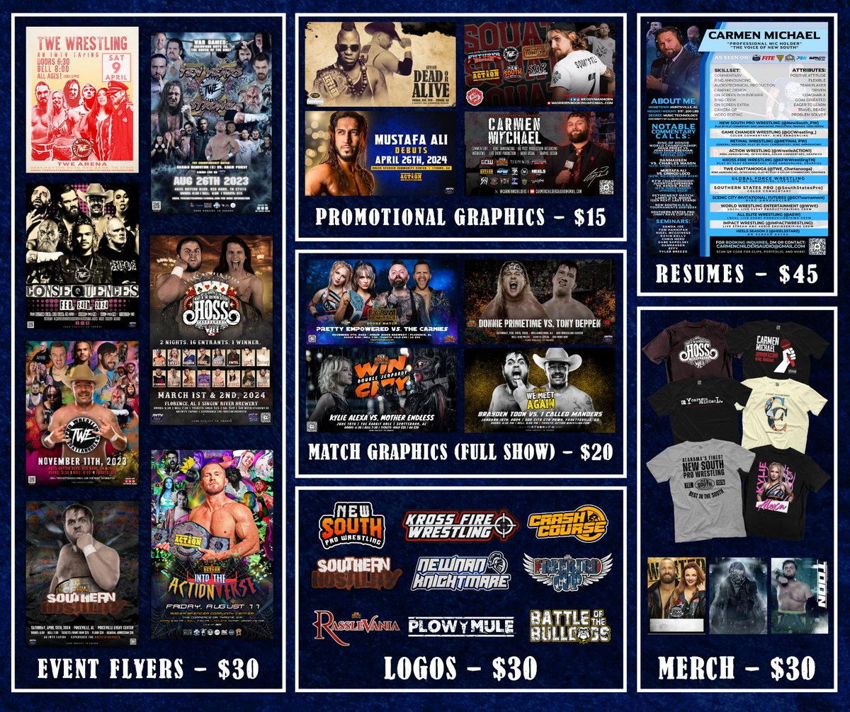 As some of you may know, I left my full time job at the beginning of the year to pursue wrestling broadcasting full time. I've got several trips coming up across the Northeast and West Coast, so I will be opening up commissions for graphic designs. I'm always looking to take on…