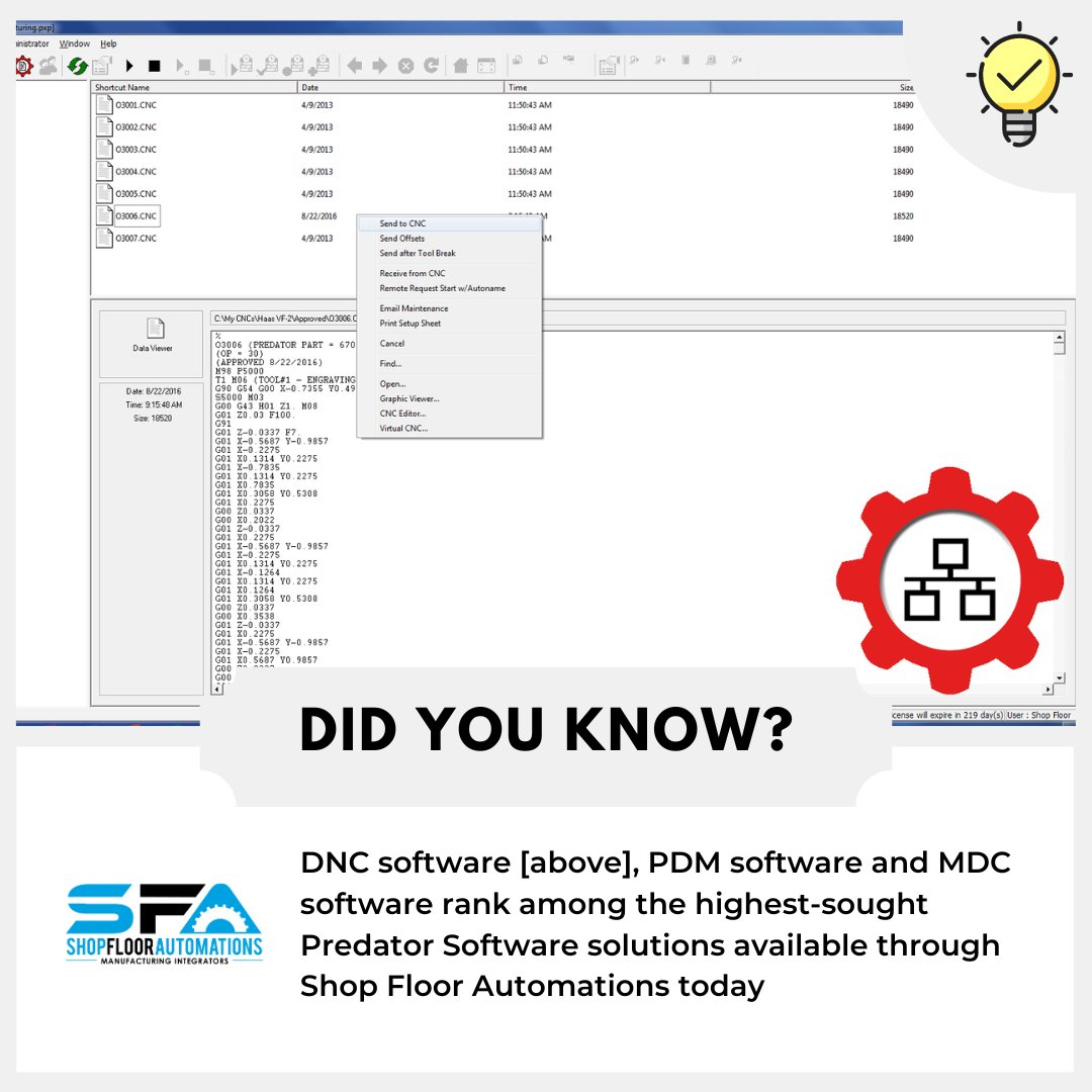 sfa_inc's tweet image. #Manufacturers continue to seek #DNCsoftware to manage &amp;amp; transfer #CNCprograms, as well as these 2️⃣ other applications, for greater efficiency and effectiveness: zurl.co/thdb #ShopFloorAutomations @Predator Software #DidYouKnow