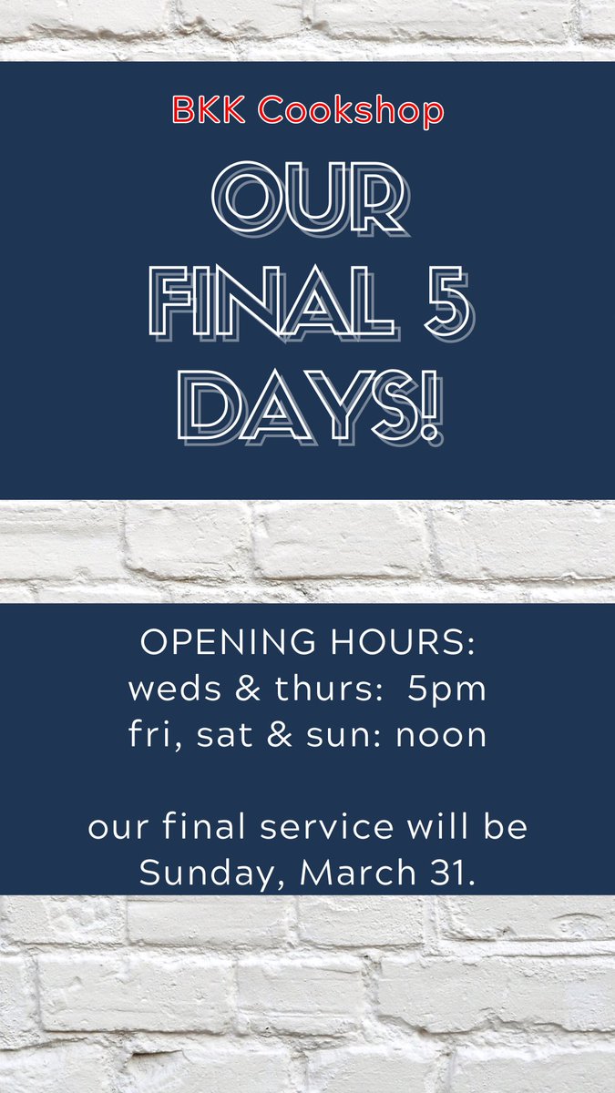 Our final 5 days are here 😢!

Order online or stop by for our Thai Street Food one more (several more?) time!  

#shaw