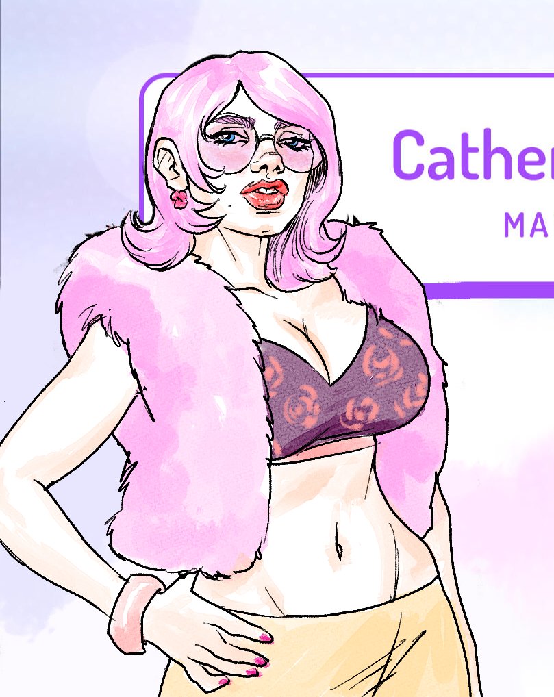 PatrickAbrazos's tweet photo. El siguiente fanart de #ValiDateGame es Catherine Pine, que ahora es mujer biológica, heterosexual y argentino-danesa. Es dueña de una revista de moda, pero a veces resiente que su trabajo le deje poco tiempo con sus hijos. Está pensando en vender la revista y ser ama de casa. Sus amigos le dicen "blanca nieves".