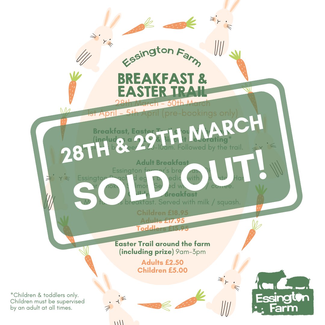 Easter Trail tickets are now sold out for  28th &amp; 29th March.

More tickets are available for next week as Easter Trails continue 1st - 5th April.

Book now ➡️essingtonfarm.merlintickets.co.uk

#essingtonfarm #easterfun #eastertrail #easterholidayactivity #easteractivity