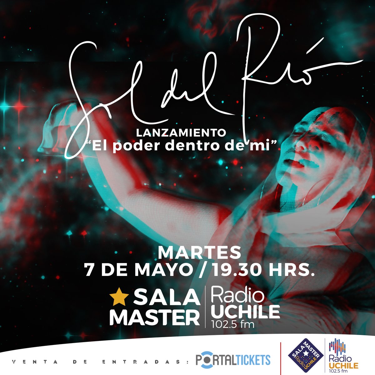 #AgendaSalaMaster | Este 7 de mayo, desde las 19:30 horas, Sol del Río vuelve a los escenarios para lanzar una potente canción “El poder dentro de mi”. No te lo pierdas. 👉Entradas en: portaldisc.com/evento/soldelr…
