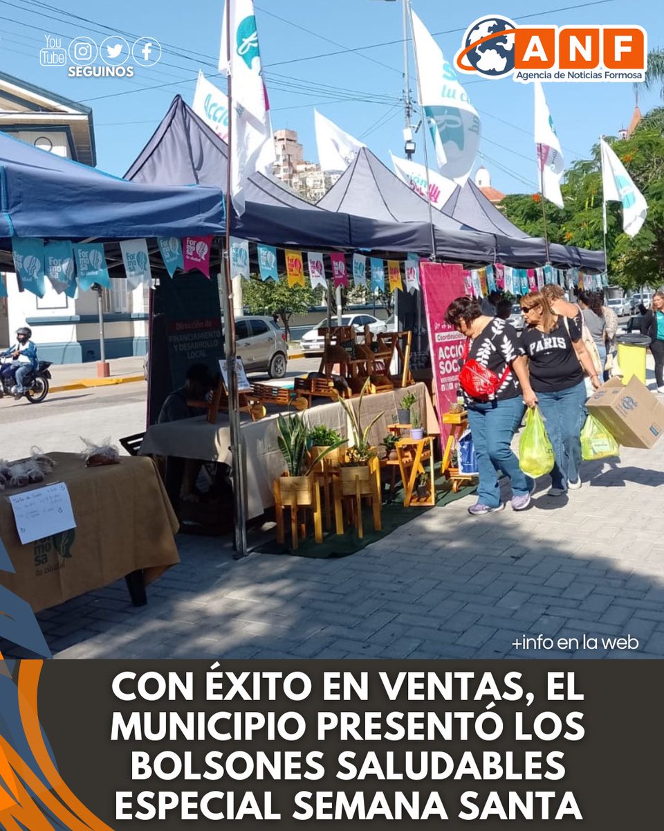NoticiaFormosa's tweet photo. 🔵Este miércoles, la Municipalidad de Formosa presentó los habituales ‘Bolsones Saludables’ con su especial ‘Semana Santa’, que en esta oportunidad tuvo lugar en el ‘Reloj Histórico’ sito en avenida 25 de mayo y Peatonal Rivadavia... https://t.co/psJKriBllv