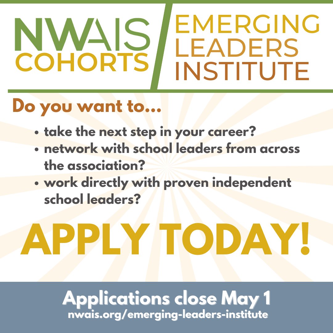 The NWAIS Emerging Leaders Institute has helped launch the careers of many independent school leaders. Are you next? Applications are now OPEN for the 2024-25 cohort of Emerging Leaders. Learn more and apply here: nwais.org/page/emerging-…