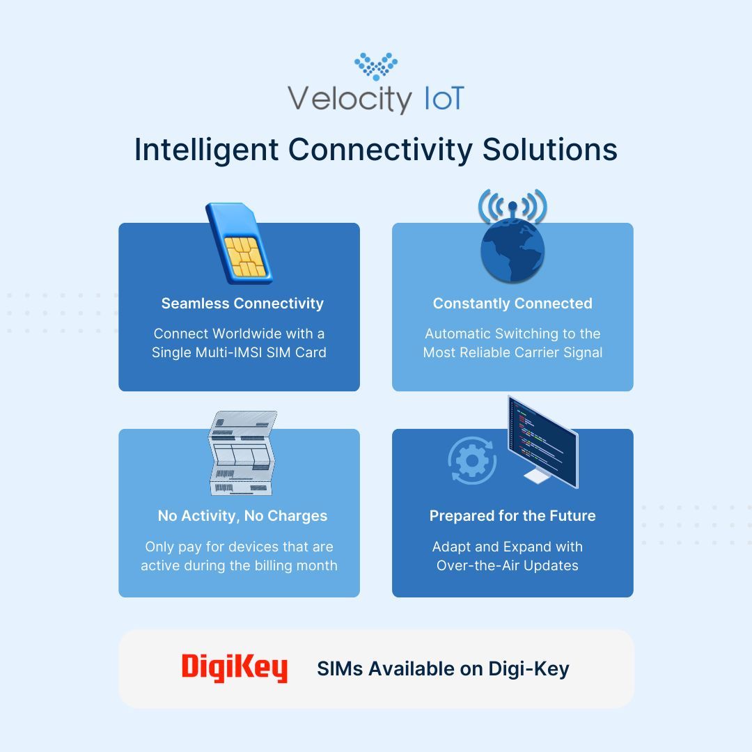 🌍 Need seamless global IoT connectivity? Look no further than Velocity IoT's SIMs. Get your SIM on @DigiKey buff.ly/4bhLQmX #iotconnectivity #esim #globalconnectivity #velocityiot #ConnectedDevices #DigiKey #IoTSolutions