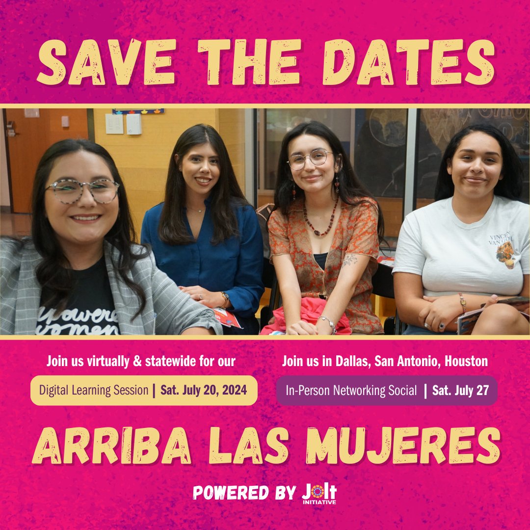 JoltInitiative's tweet photo. It's that time of year to get our Latina community together in Texas! Official Save the Dates for our ARRIBA LAS MUJERES 2024! 

Sign up on our website! >> https://t.co/verivzkeTV #ArribaLasMujeres https://t.co/EBTSQMEpM3