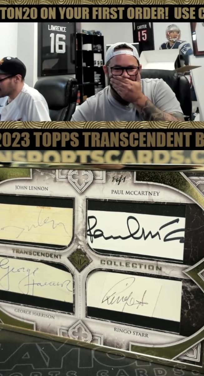 Wow, @LaytonSports just pulled a 1/1 Beatles autograph out of Topps Transcendent on @fanaticslive. It has autographs of all four Beatles, was the chase in the product