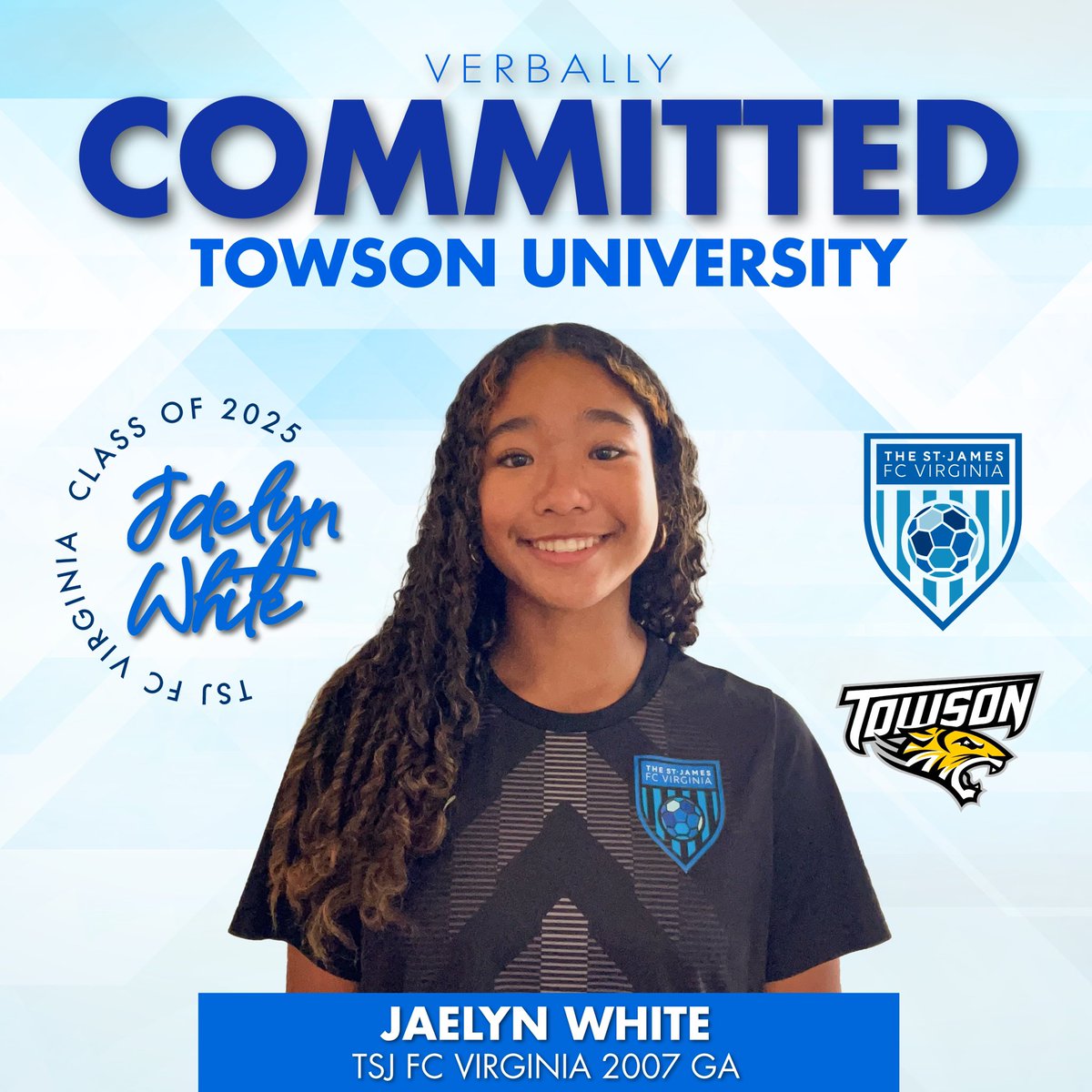 🚨COMMIT ALERT🚨 🤩 Congratulations are in order for @GAcademyLeague player Jaelyn White! Jaelyn has verbally committed to continue her academic and athletic journey at @TowsonU . She has been with @TSJ_FCVirginia for more than 12 years! Go Tigers 🐯@Towson_WSOC