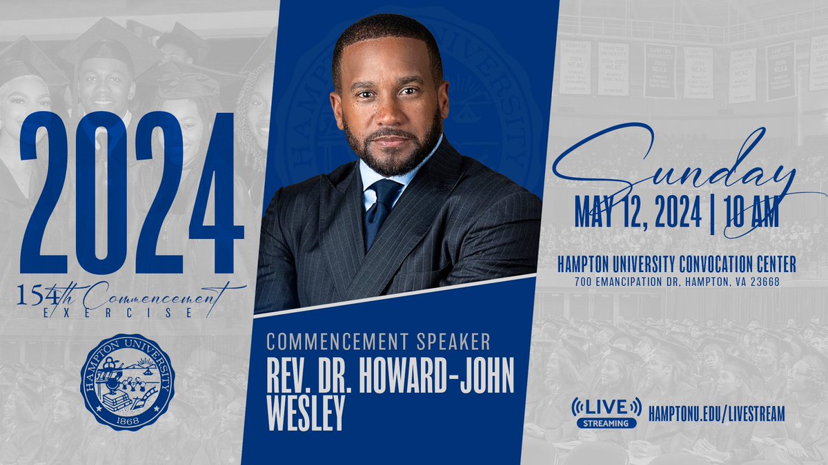 We are thrilled to announce our distinguished Commencement Speaker for the Class of 2024: Rev. Dr. Howard-John Wesley, Senior Pastor at Alfred Street Baptist Church! Join us on Sunday, May 12, 2024, at 10 am in the Convocation Center as we celebrate Class of 2024! #onehampton 💙